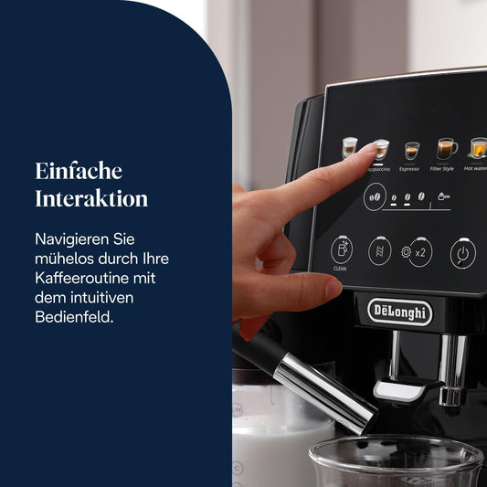 De’Longhi Magnifica Start - Perfetto Kaffeevollautomat mit LatteCrema-Milchaufschäumer, 4 One-Touch-Getränke, Cappuccino, Espresso Kaffeemaschine, Soft-Touch-Bedienfeld, Schwarz (ECAM220.91.B)