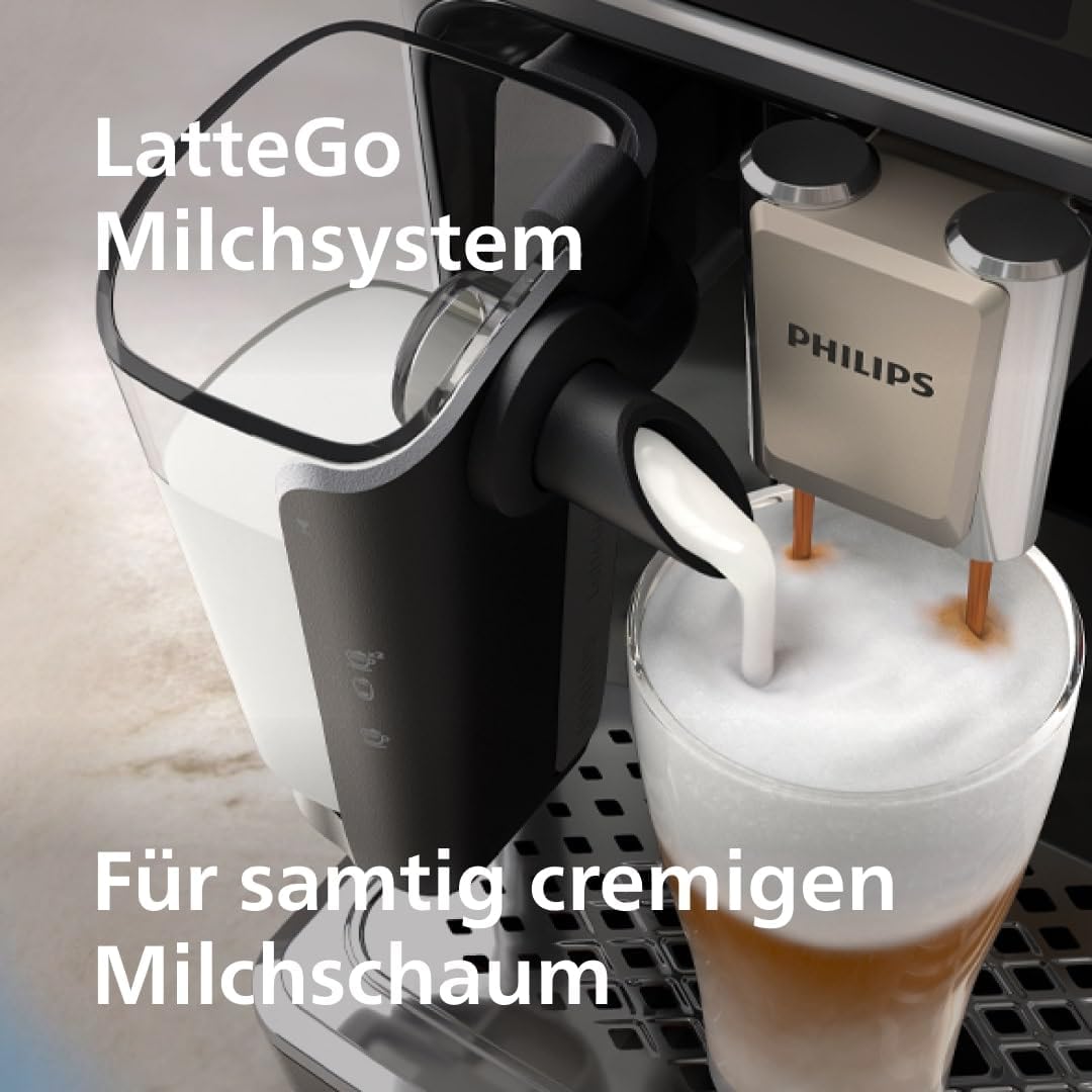 Serie 5500 Kaffeevollautomat – LatteGo Milchsystem, 20 heiße und kalte Kaffeespezialitäten, 40% leiser mit SilentBrew, QuickStart, Schwarz/Grau (EP5544/50)