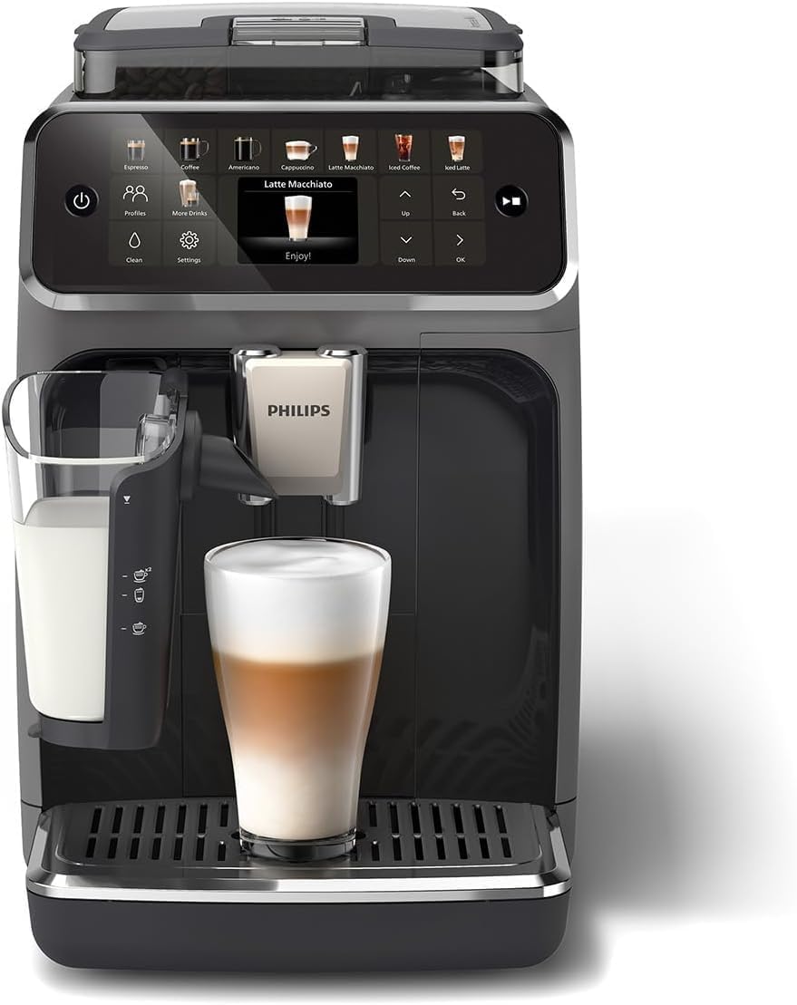 Serie 5500 Kaffeevollautomat – LatteGo Milchsystem, 20 heiße und kalte Kaffeespezialitäten, 40% leiser mit SilentBrew, QuickStart, Schwarz/Grau (EP5544/50)
