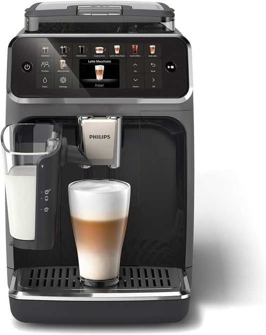 Serie 5500 Kaffeevollautomat – LatteGo Milchsystem, 20 heiße und kalte Kaffeespezialitäten, 40% leiser mit SilentBrew, QuickStart, Schwarz/Grau (EP5544/50)